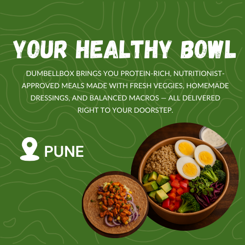 Dumbellbox brings you protein-rich, nutritionist-approved meals made with fresh veggies, homemade dressings, and balanced macros — all delivered right to your doorstep.